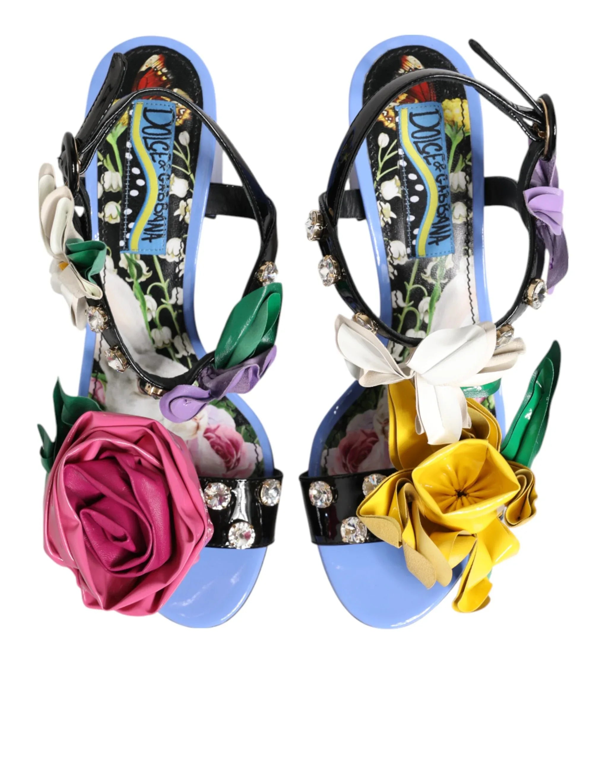 Dolce & Gabbana Multicolor Floral Appliqué Crystal Sandal Shoes - Zeiniez