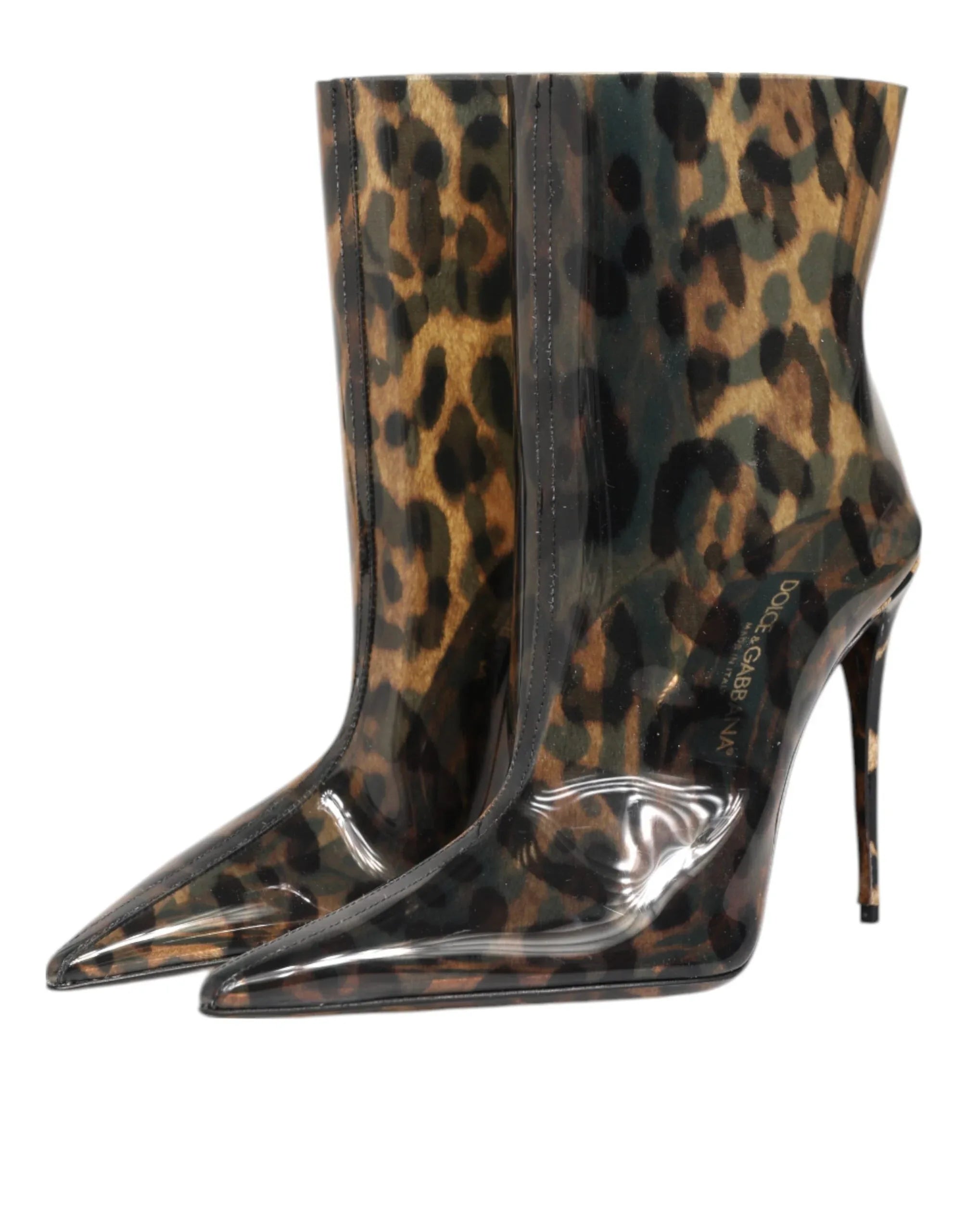 Dolce & Gabbana Leopard Print PVC Pointed Toe Boots Shoes - Zeiniez