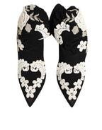 Dolce & Gabbana Black White Embroidered Jersey Stiletto Boots Shoes - Zeiniez