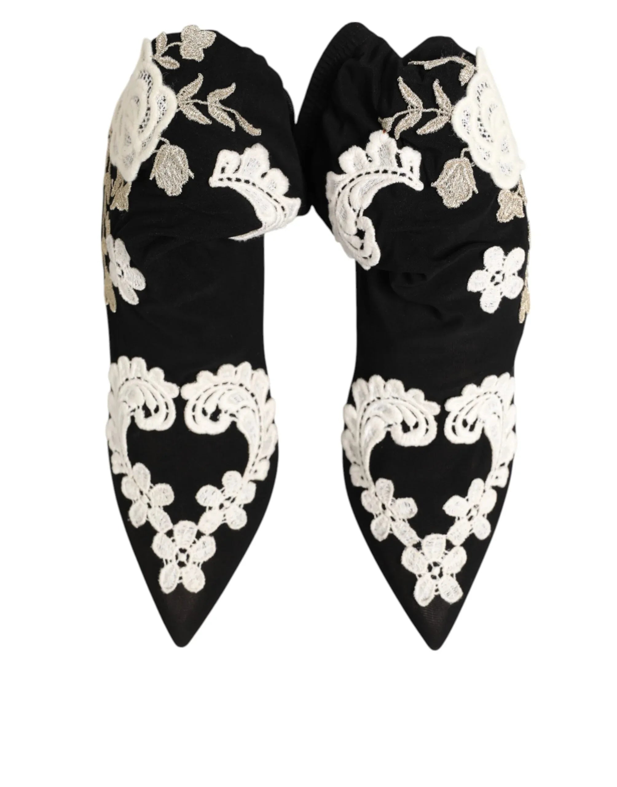 Dolce & Gabbana Black White Embroidered Jersey Stiletto Boots Shoes - Zeiniez
