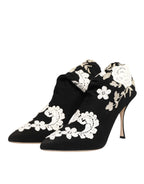Dolce & Gabbana Black White Embroidered Jersey Stiletto Boots Shoes - Zeiniez