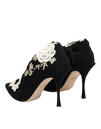 Dolce & Gabbana Black White Embroidered Jersey Stiletto Boots Shoes - Zeiniez