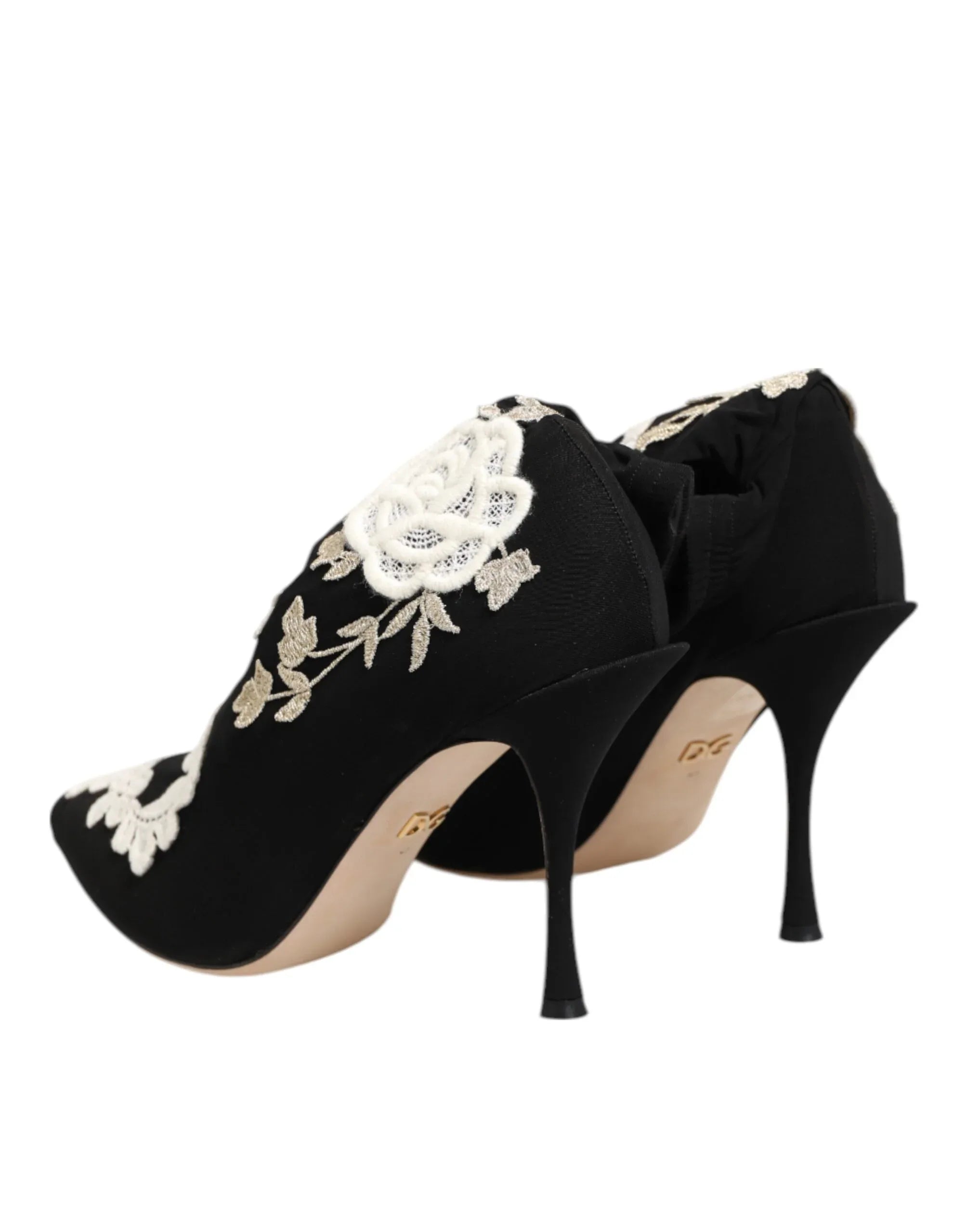 Dolce & Gabbana Black White Embroidered Jersey Stiletto Boots Shoes - Zeiniez