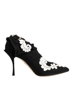Dolce & Gabbana Black White Embroidered Jersey Stiletto Boots Shoes - Zeiniez