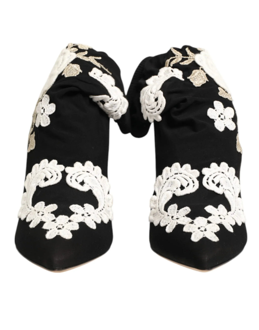 Dolce & Gabbana Black White Embroidered Jersey Stiletto Boots Shoes - Zeiniez