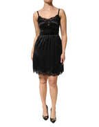 Dolce & Gabbana Black Silk Blend Lace Trim Sleeveless Mini Dress - Zeiniez
