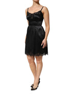 Dolce & Gabbana Black Silk Blend Lace Trim Sleeveless Mini Dress - Zeiniez