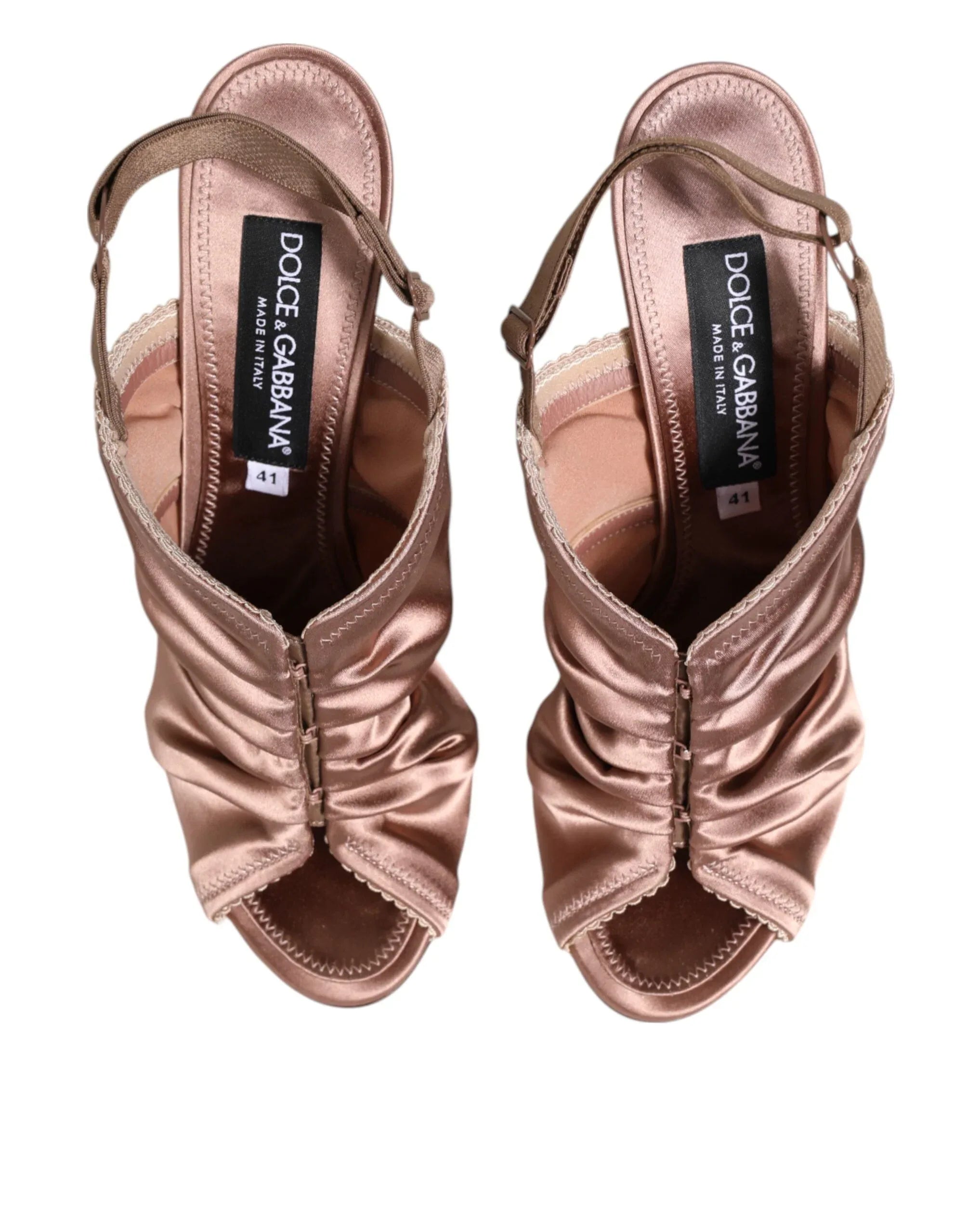 Dolce & Gabbana Bronze Satin Ruched Slingback Sandals Shoes - Zeiniez