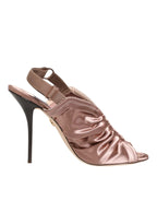 Dolce & Gabbana Bronze Satin Ruched Slingback Sandals Shoes - Zeiniez