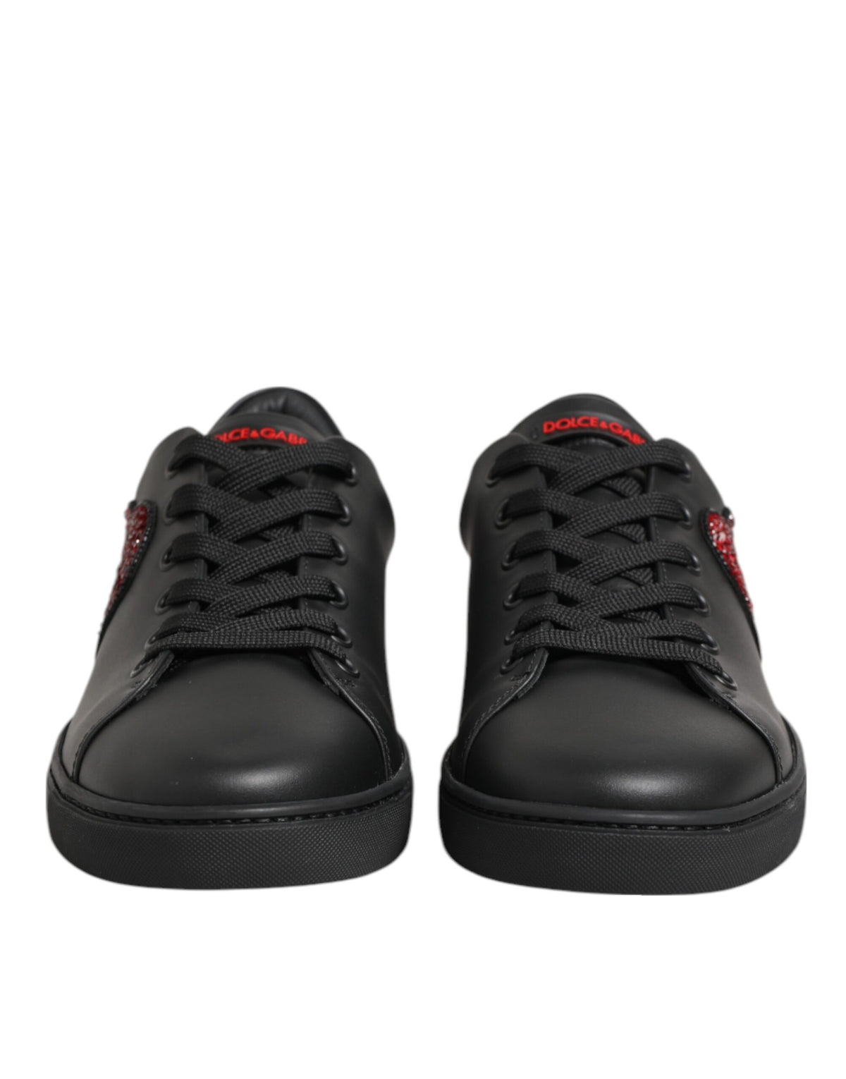 Dolce & Gabbana Black Leather Crystal Heart Low Top Sneakers  Shoes