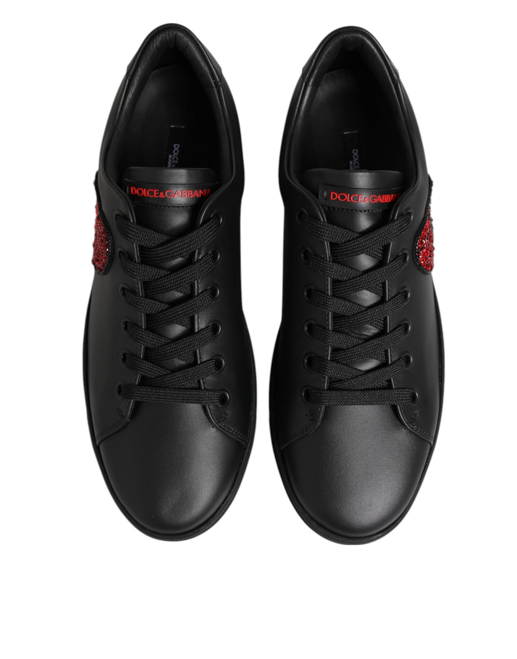Dolce & Gabbana Black Leather Crystal Heart Low Top Sneakers  Shoes - Zeiniez