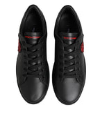 Dolce & Gabbana Black Leather Crystal Heart Low Top Sneakers  Shoes - Zeiniez