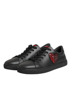 Dolce & Gabbana Black Leather Crystal Heart Low Top Sneakers  Shoes - Zeiniez