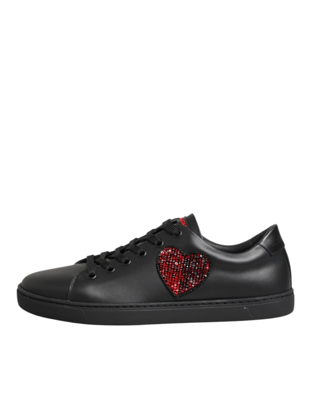 Dolce & Gabbana Black Leather Crystal Heart Low Top Sneakers  Shoes - Zeiniez