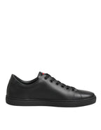 Dolce & Gabbana Black Leather Crystal Heart Low Top Sneakers  Shoes - Zeiniez