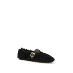 Ferragamo Black Fur Ballet Flats - Zeiniez