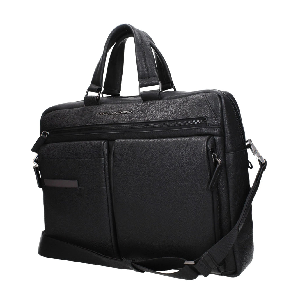 Piquadro Black Leather Business And Laptop Bag - Zeiniez