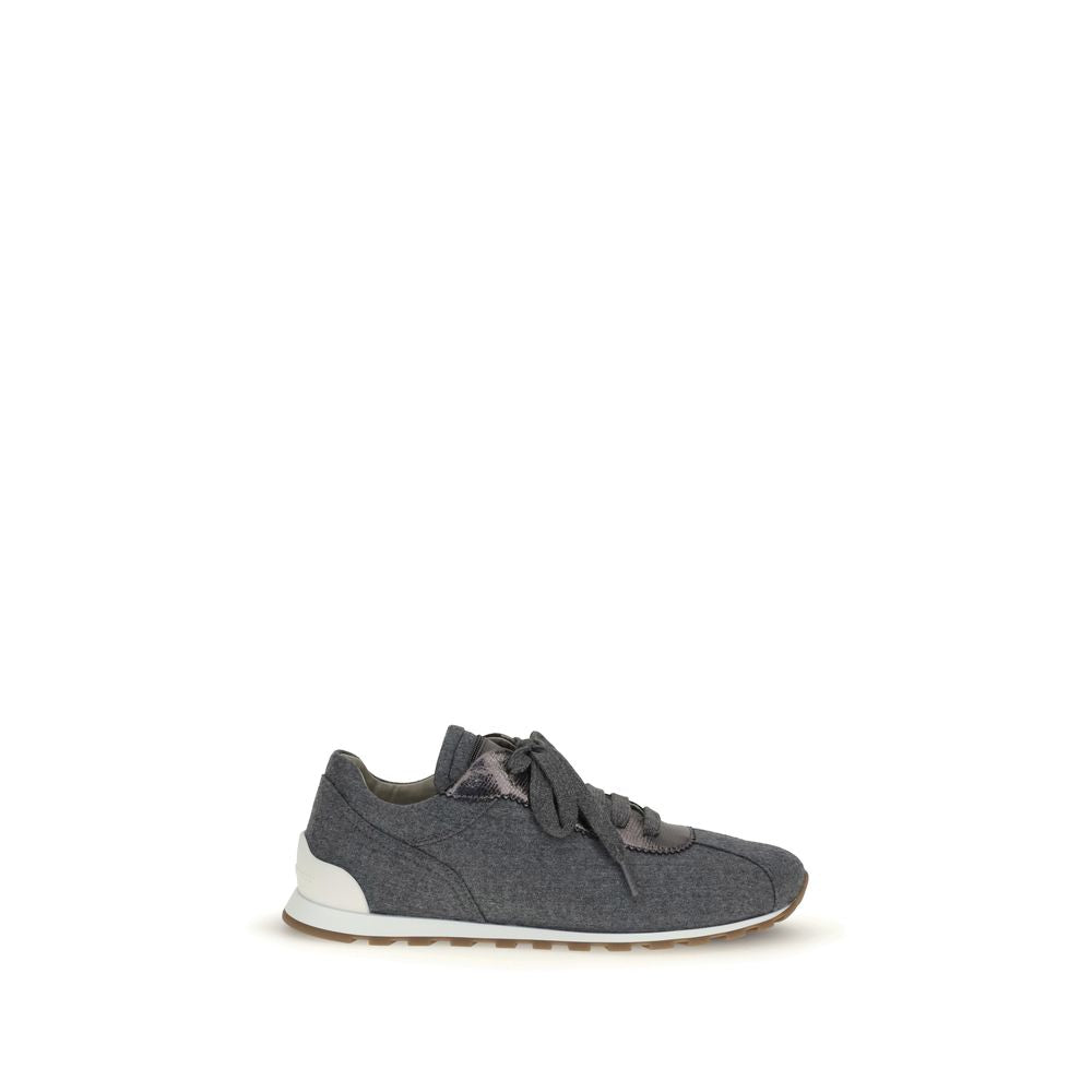 Brunello Cucinelli Gray Fleece Wool Athletic Sneakers - Zeiniez