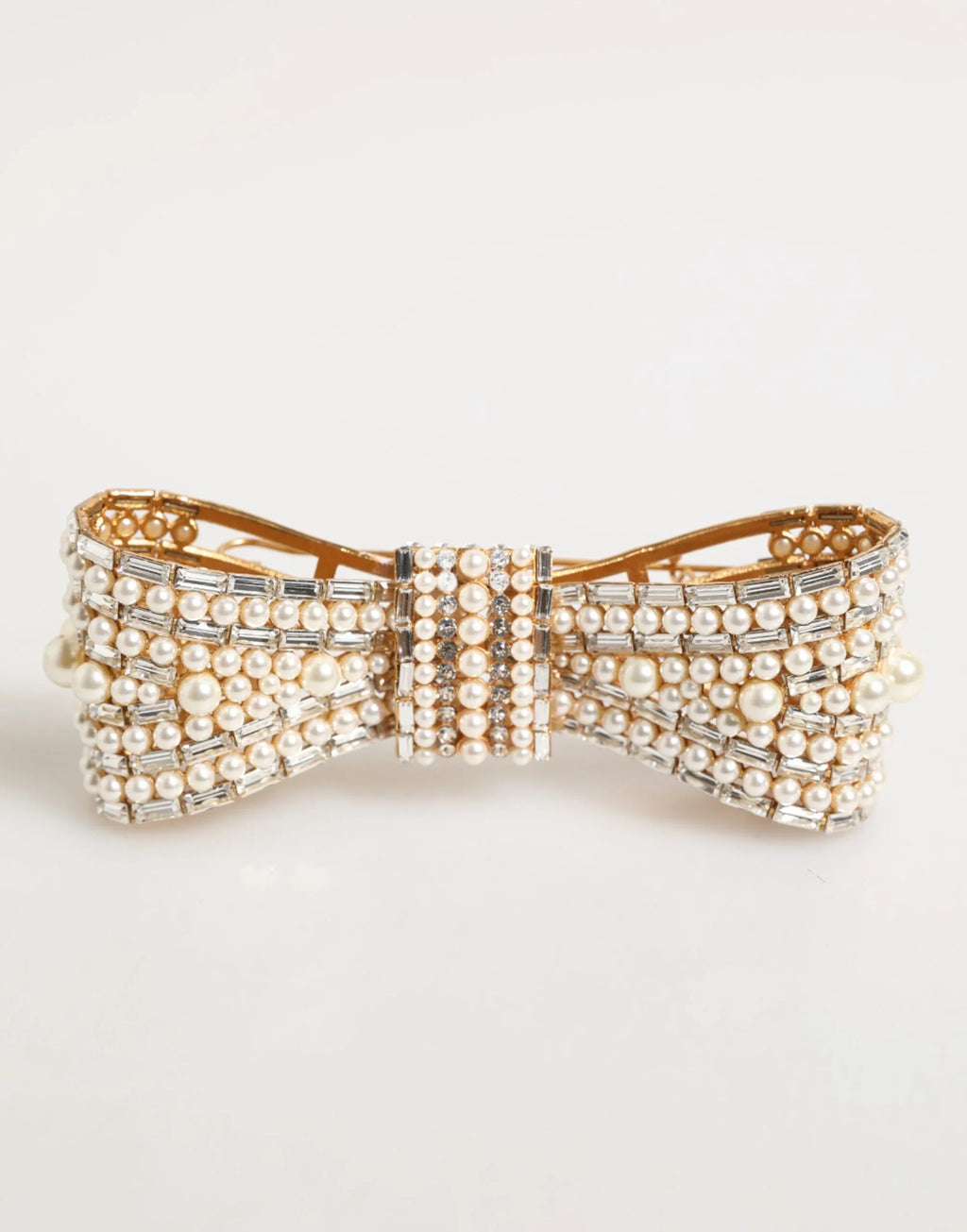 Dolce & Gabbana Gold Brass Glas Crystal Faux Pearl Embellished Brooch - Zeiniez
