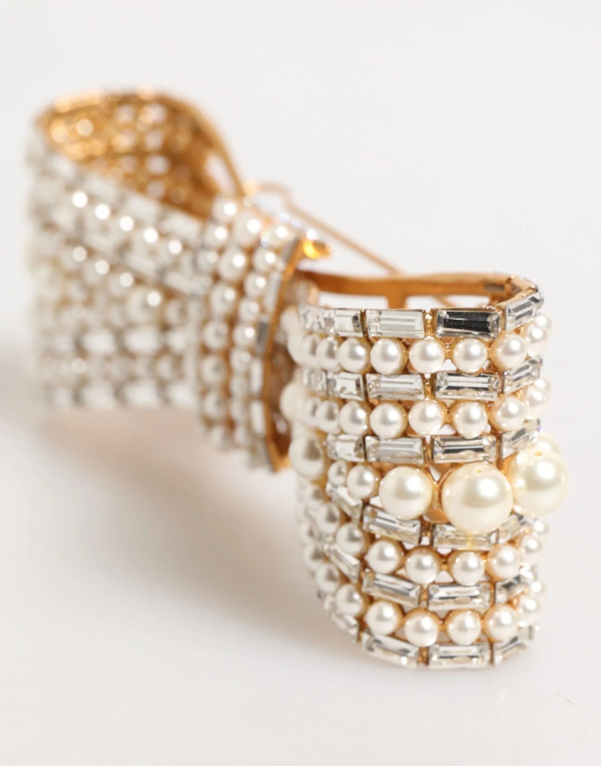 Dolce & Gabbana Gold Brass Glas Crystal Faux Pearl Embellished Brooch - Zeiniez