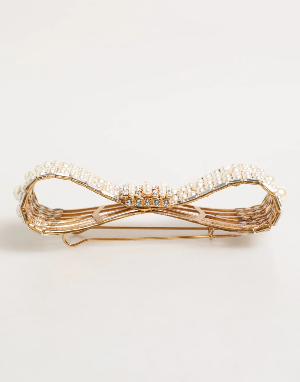 Dolce & Gabbana Gold Brass Glas Crystal Faux Pearl Embellished Brooch - Zeiniez