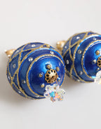 Dolce & Gabbana Gold Brass Blue Christmas Ball Crystal Drop Clip On Earrings - Zeiniez