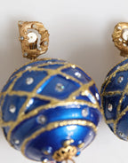Dolce & Gabbana Gold Brass Blue Christmas Ball Crystal Drop Clip On Earrings - Zeiniez