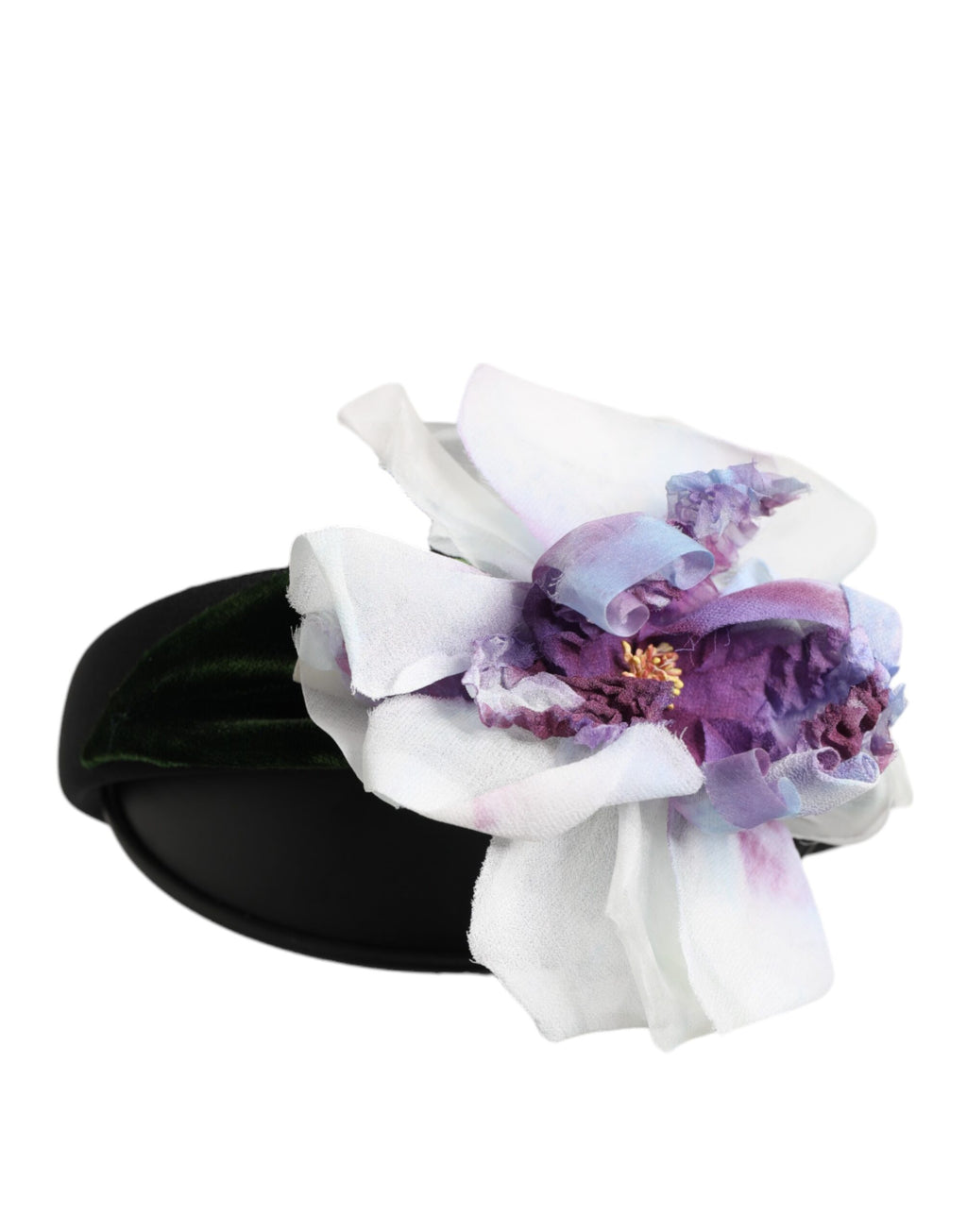 Dolce & Gabbana Black Green Silk Purple White Floral Appliqué Accessory Headband