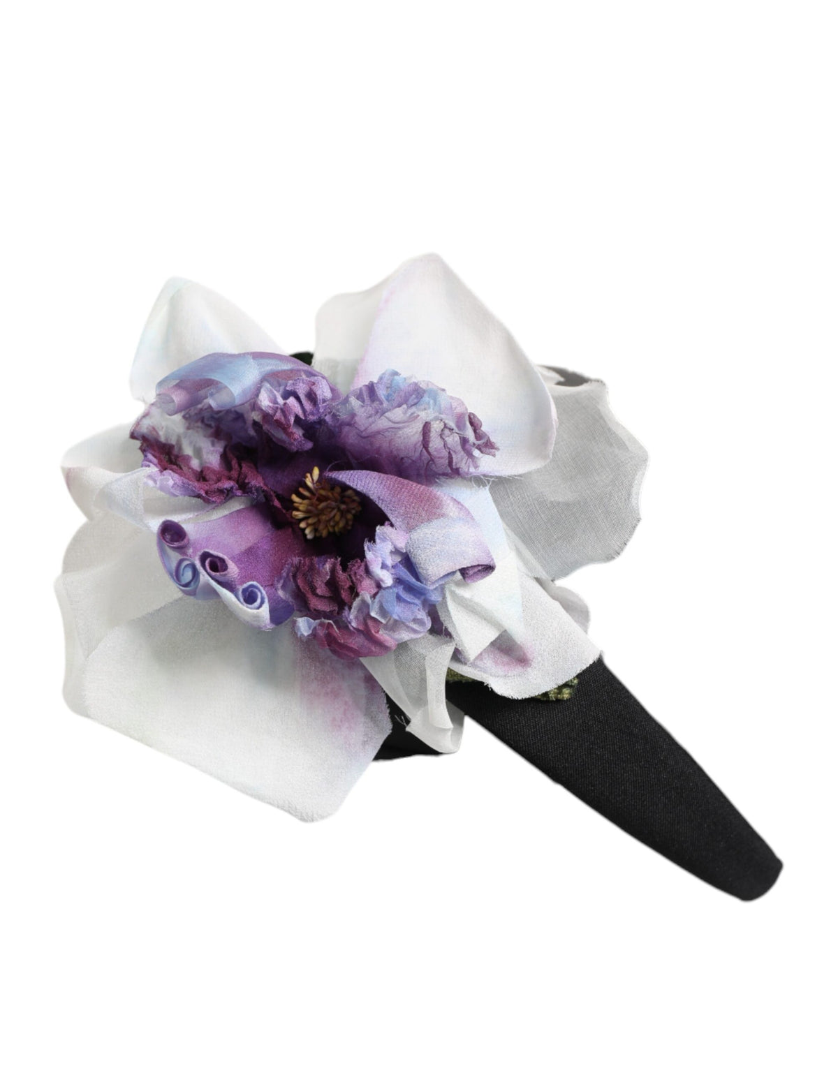 Dolce & Gabbana Black Green Silk Purple White Floral Appliqué Accessory Headband