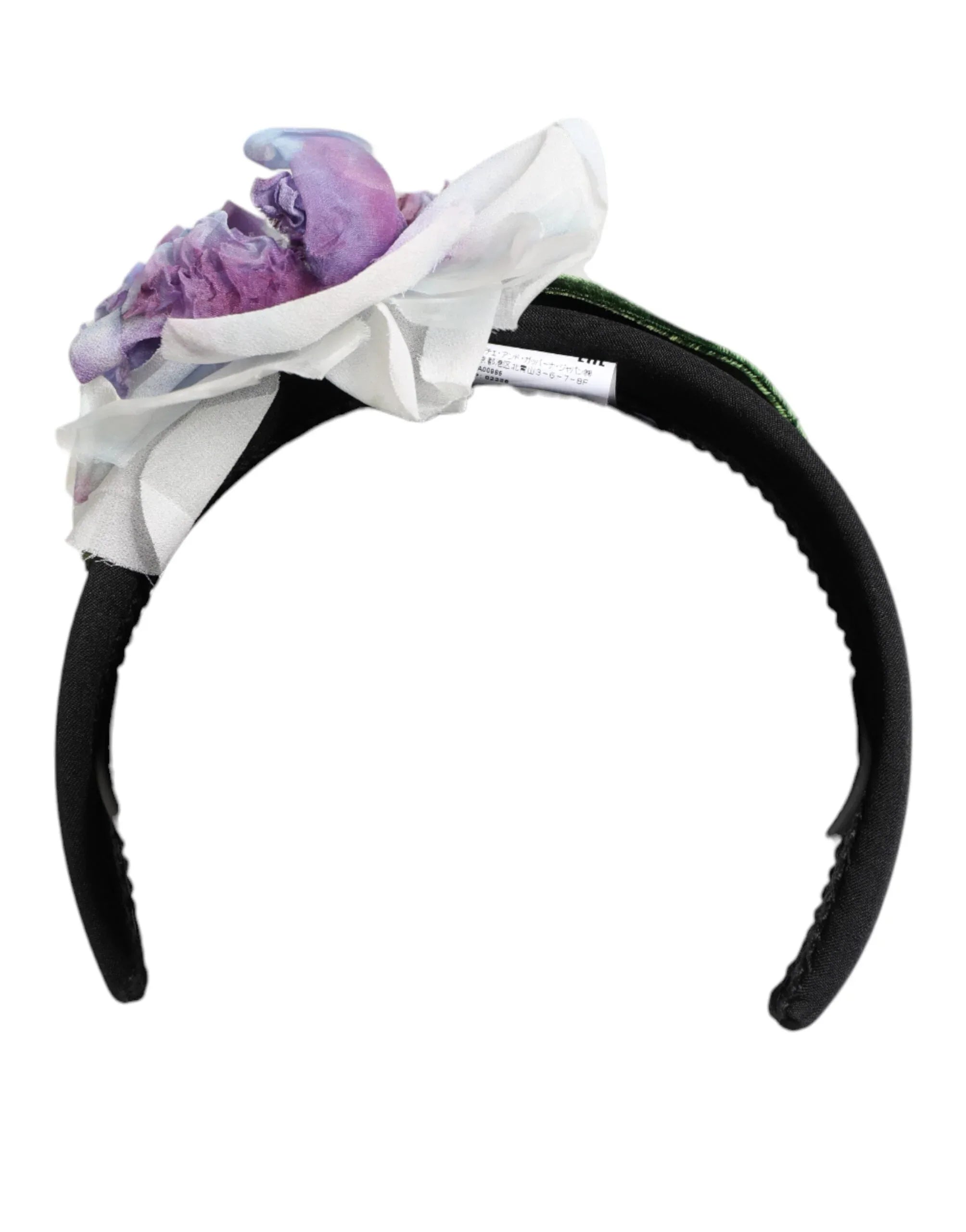 Dolce & Gabbana Black Green Silk Purple White Floral Appliqué Accessory Headband - Zeiniez