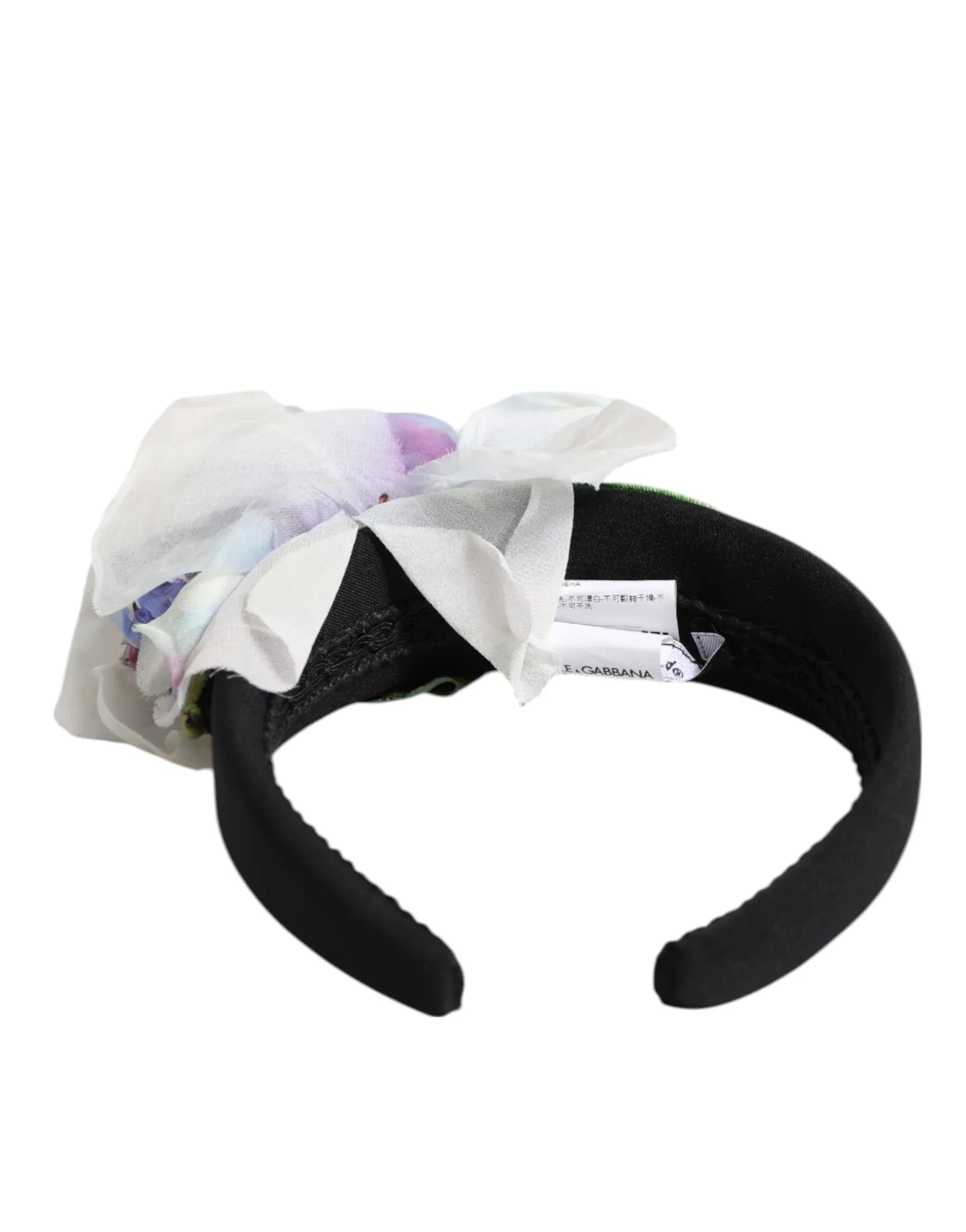 Dolce & Gabbana Black Green Silk Purple White Floral Appliqué Accessory Headband - Zeiniez