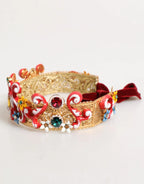 Dolce & Gabbana Red Carretto Multicolor Crystal Gold Tiara Crow Headband - Zeiniez