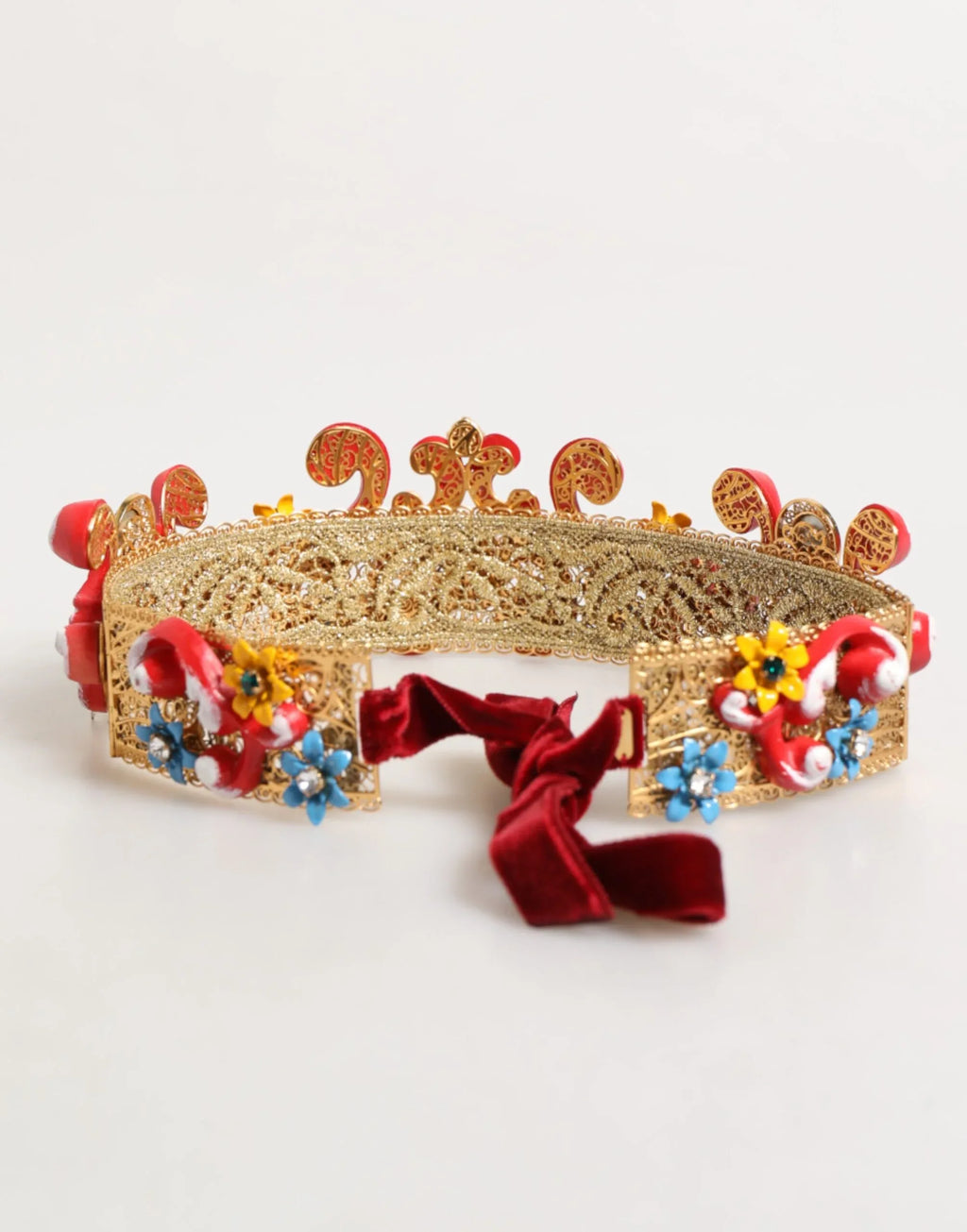 Dolce & Gabbana Red Carretto Multicolor Crystal Gold Tiara Crow Headband - Zeiniez