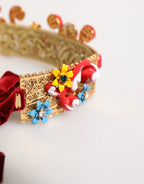 Dolce & Gabbana Red Carretto Multicolor Crystal Gold Tiara Crow Headband - Zeiniez