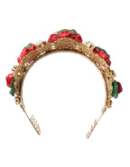 Dolce & Gabbana Red Floral Flowerpot Crystal Gold Crown Tiara Headband - Zeiniez