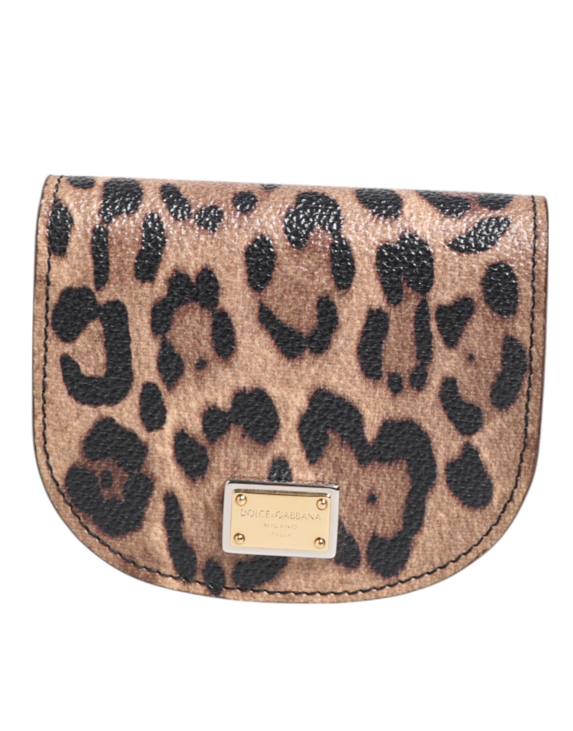 Dolce & Gabbana Brown Leopard Print Calf Leather Small Coin Purse Wallet - Zeiniez