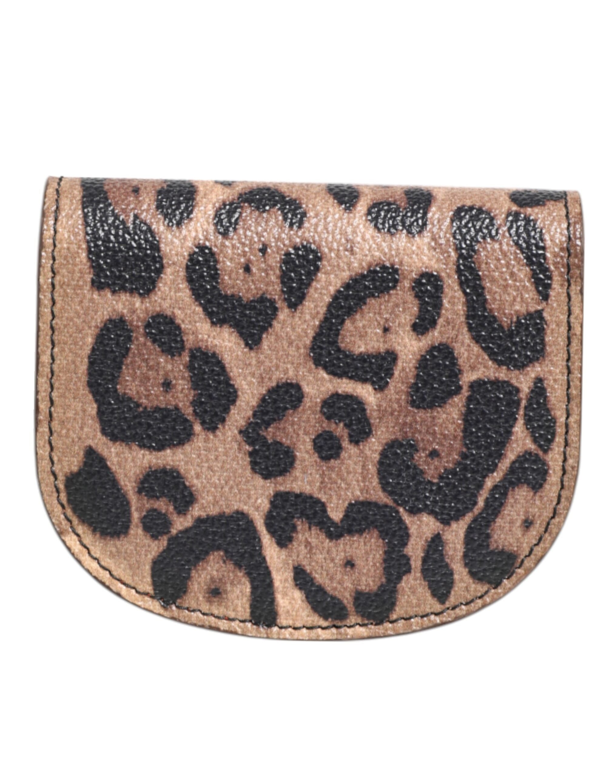 Dolce & Gabbana Brown Black Calf Leather Leopard Print Logo Plaque Wallet - Zeiniez