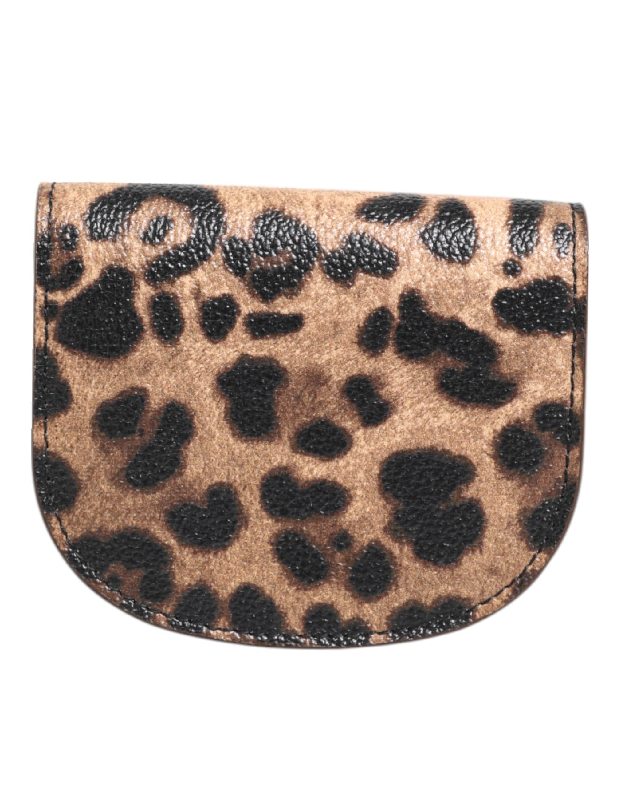 Dolce & Gabbana Brown Leopard Print Calf Leather Small Coin Purse Wallet - Zeiniez