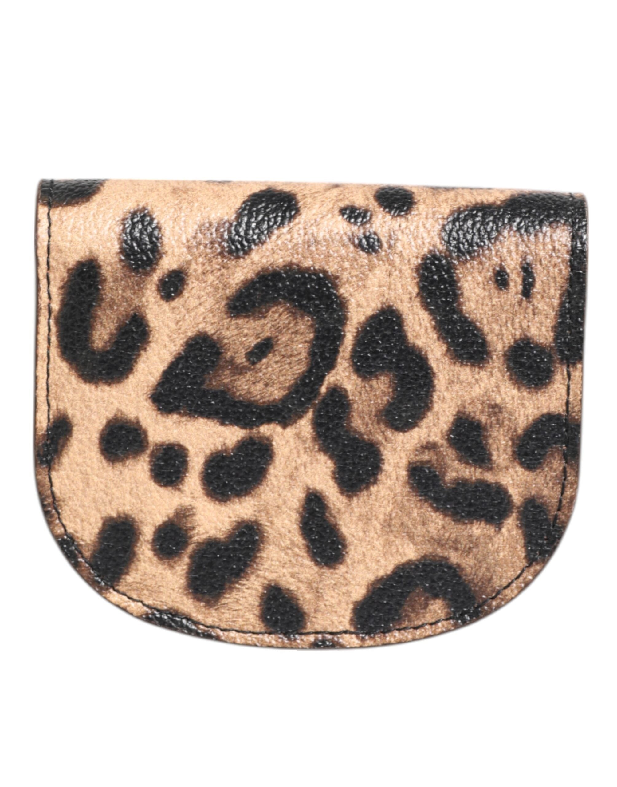 Dolce & Gabbana Brown Leopard Print Calf Leather Small Coin Purse Wallet - Zeiniez