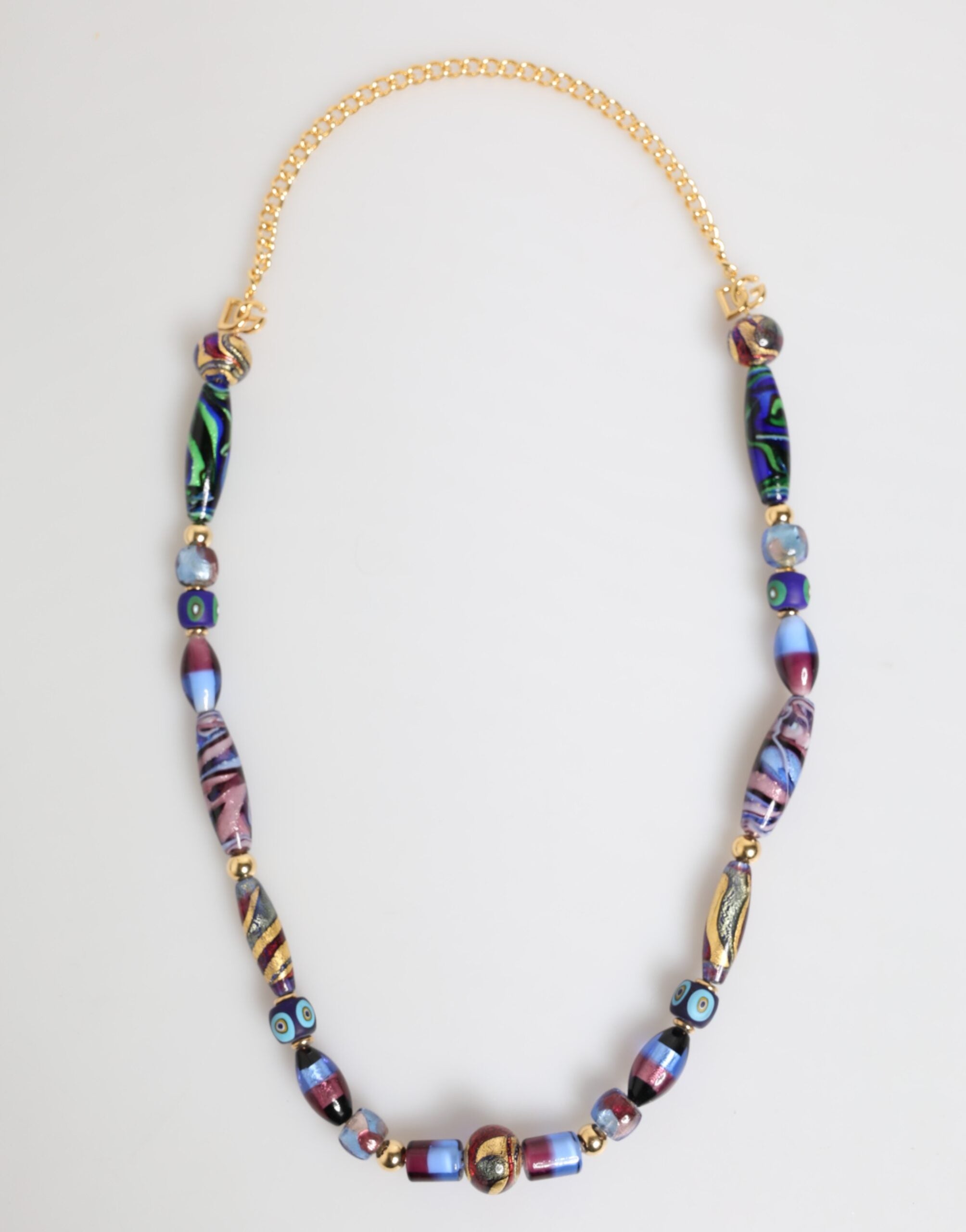 Dolce & Gabbana Multicolor Murano Glass Beads Gold Brass Chain Jewelry Necklace - Zeiniez