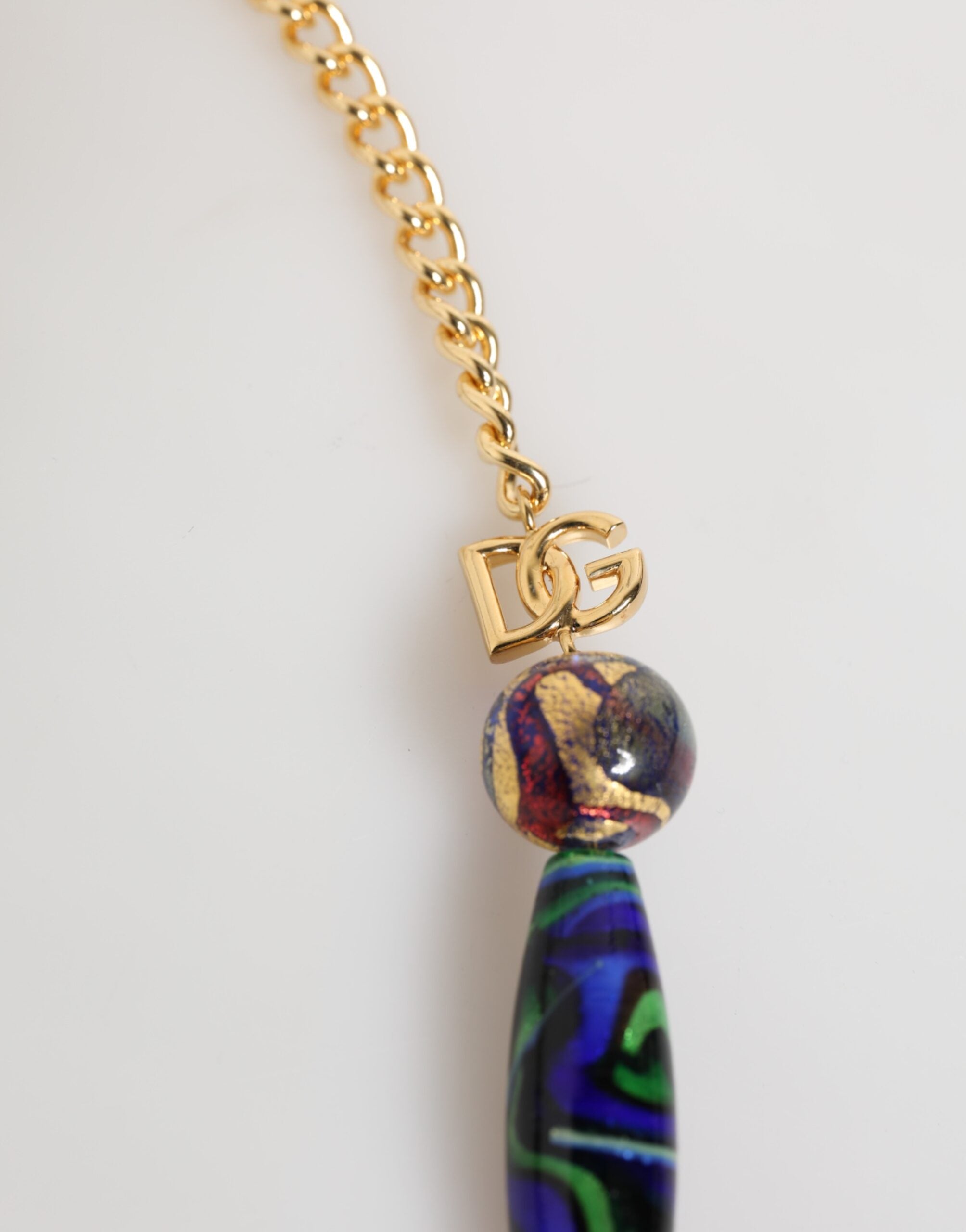 Dolce & Gabbana Multicolor Murano Glass Beads Gold Brass Chain Jewelry Necklace - Zeiniez
