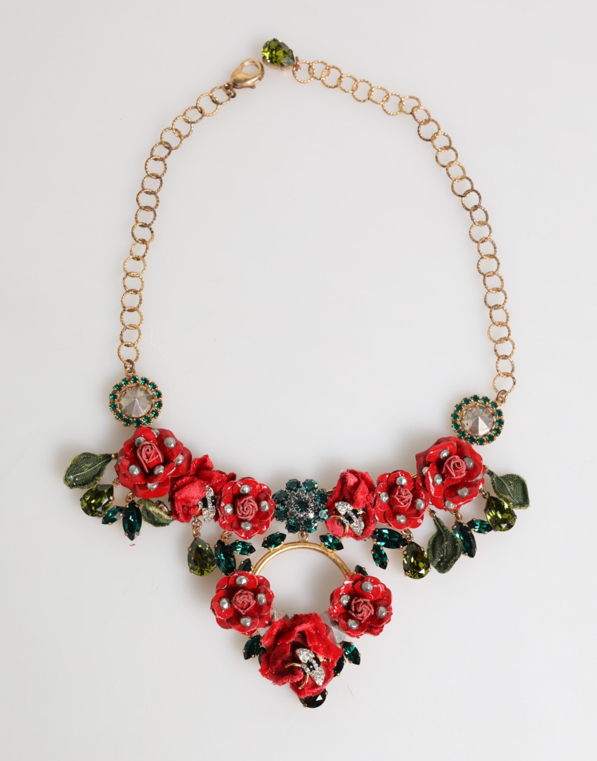 Dolce & Gabbana Red Rose Floral Crystal Embellished Statement Jewelry Necklace - Zeiniez