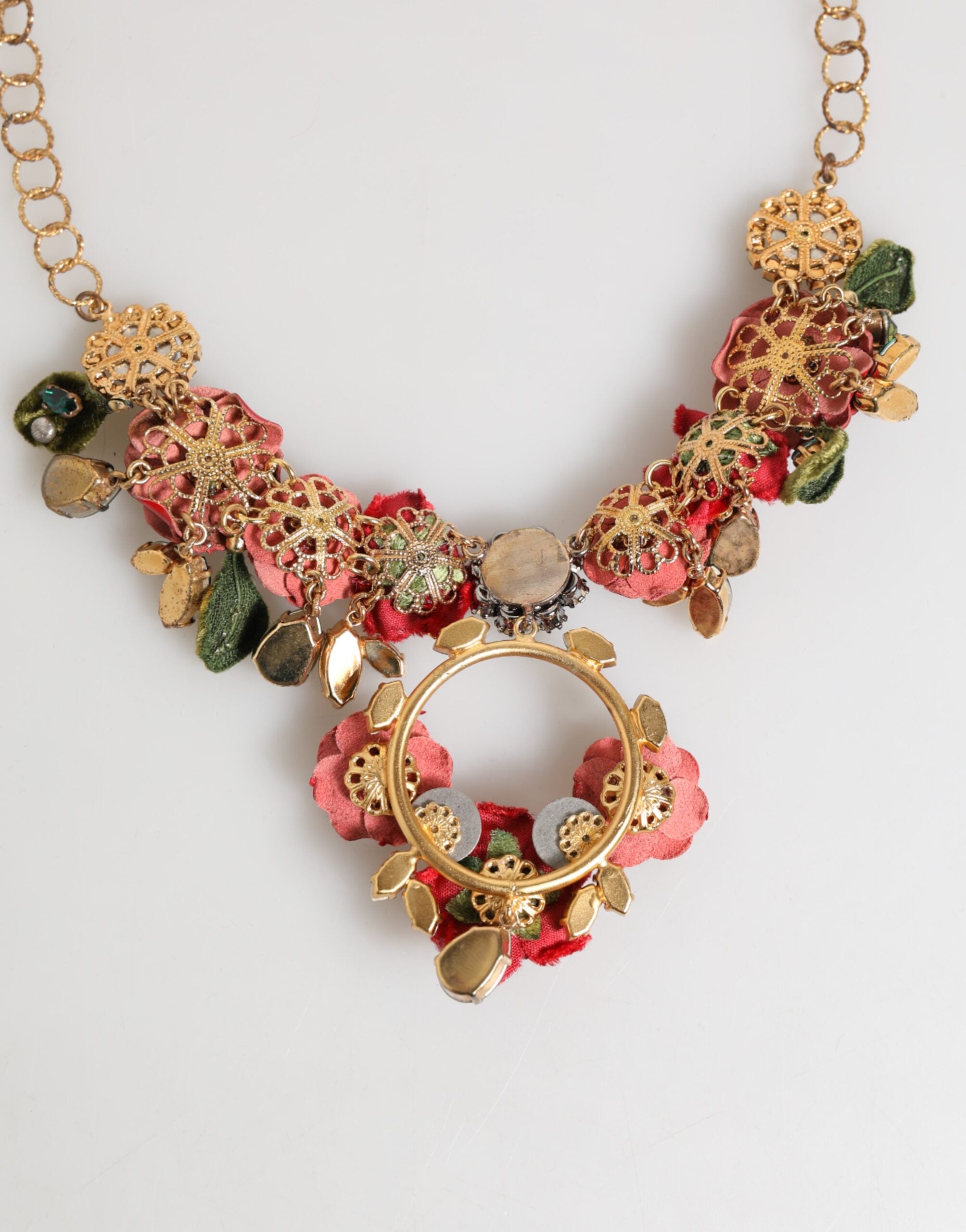 Dolce & Gabbana Red Rose Floral Crystal Embellished Statement Jewelry Necklace - Zeiniez