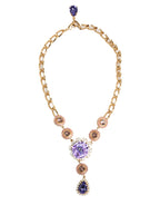 Dolce & Gabbana Gold Brass Crystal Pearl Purple Floral Pendant Jewelry Necklace - Zeiniez