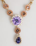 Dolce & Gabbana Gold Brass Crystal Pearl Purple Floral Pendant Jewelry Necklace - Zeiniez