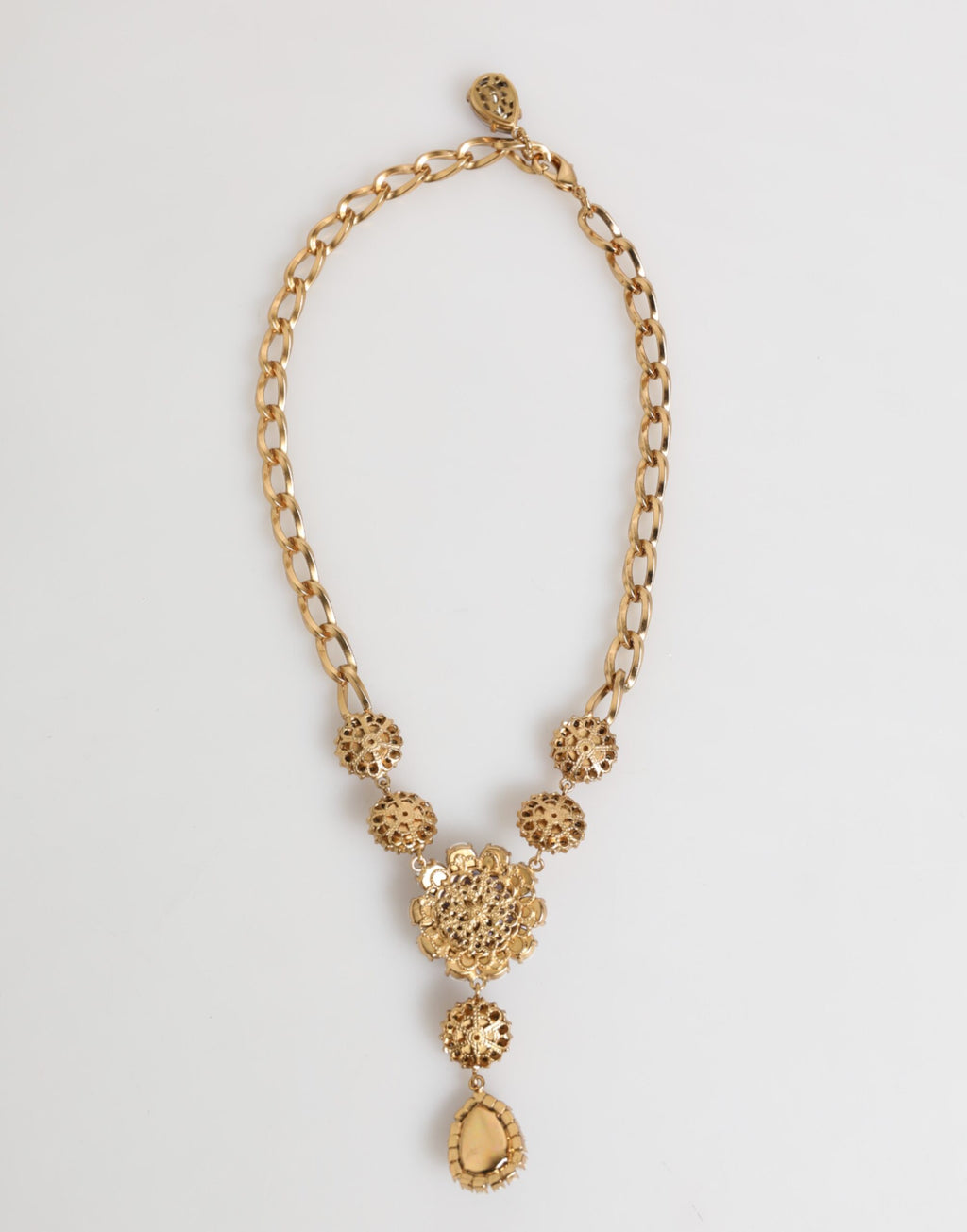 Dolce & Gabbana Gold Brass Crystal Pearl Purple Floral Pendant Jewelry Necklace - Zeiniez