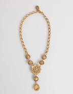 Dolce & Gabbana Gold Brass Crystal Pearl Purple Floral Pendant Jewelry Necklace - Zeiniez