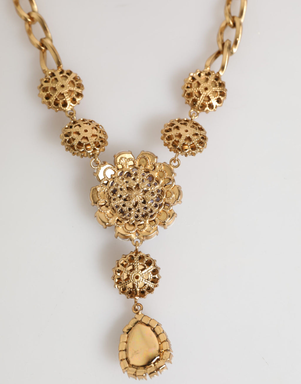 Dolce & Gabbana Gold Brass Crystal Pearl Purple Floral Pendant Jewelry Necklace - Zeiniez