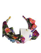 Dolce & Gabbana White Multicolor Floral Silk Bow Crystal Embellished Headband - Zeiniez