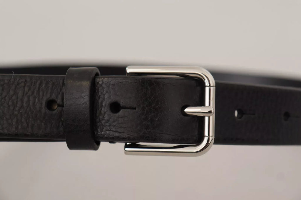 Dolce & Gabbana Calf Leather Silver Tone Black Metal Buckle Belt - Zeiniez